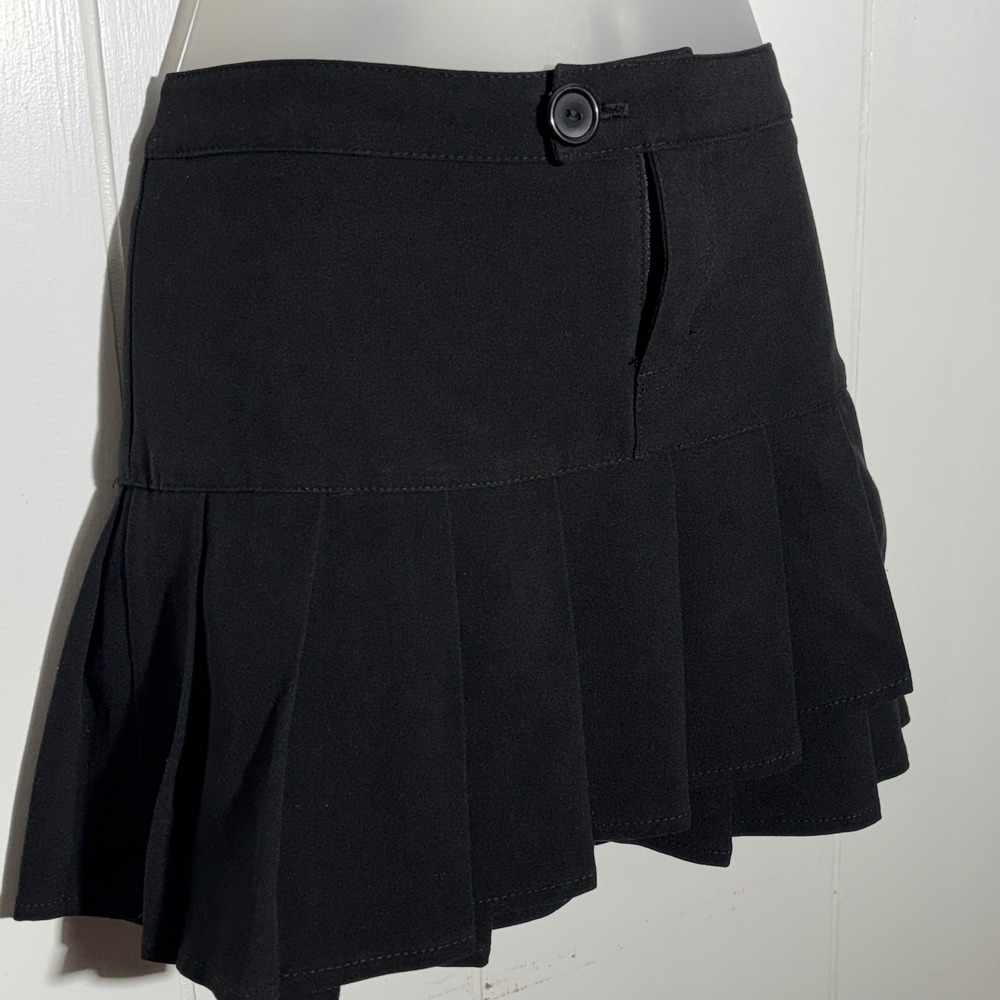 Y2K VTG Heart Moon Star Black Pleated Mini Skirt Low Rise Tiered Asymmetrical XS